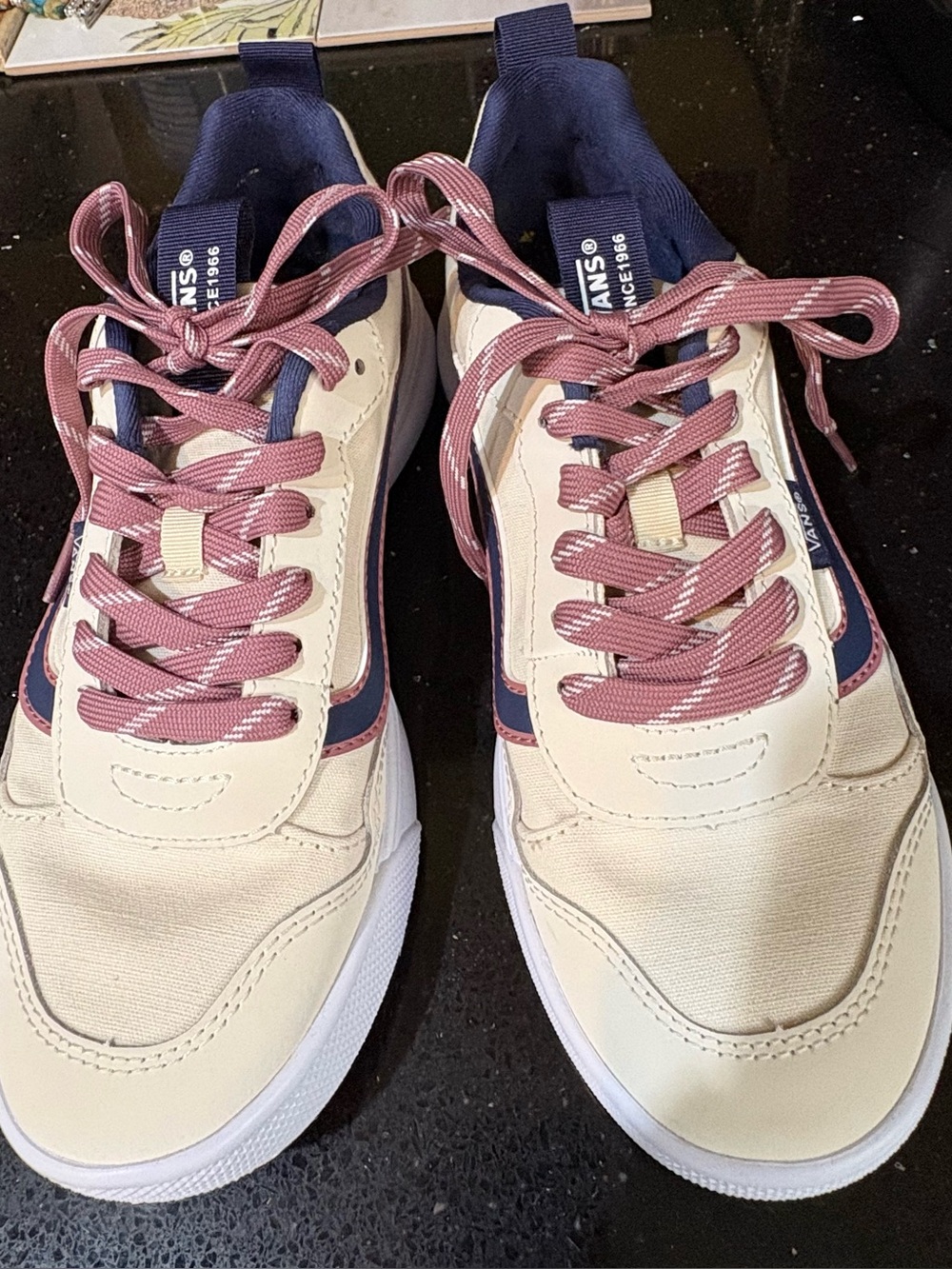 Vans Cream, Navy & Dusty Rose Lace Low-Top Sneakers